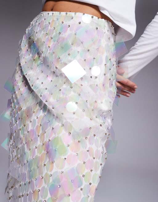 ASOS DESIGN - Midirok versierd met schijflovertjes in wit, 3 van 5