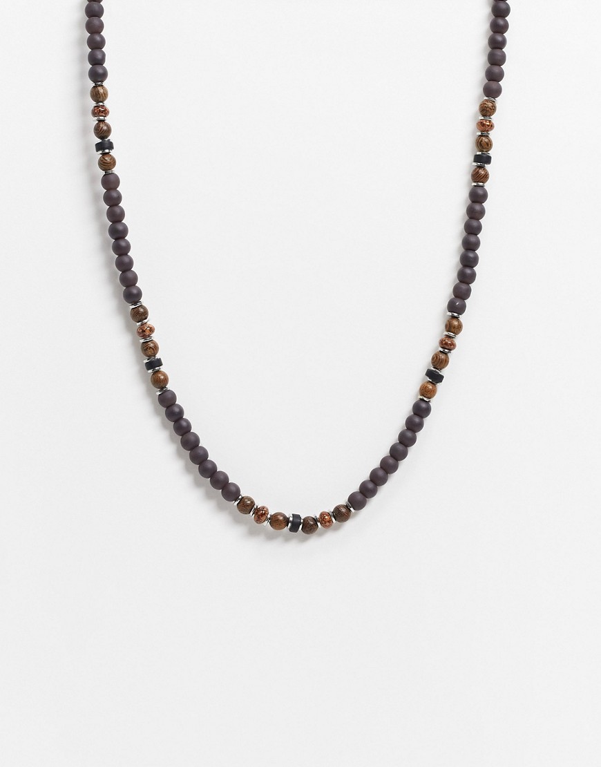 ASOS DESIGN midweight 6mm neckchain with beads in brown and black