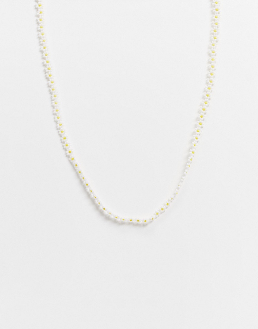 ASOS DESIGN midweight 6mm neckchain with flower beads in yellow