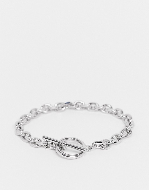 ASOS DESIGN midweight 7mm chain bracelet with t bar in real silver plate