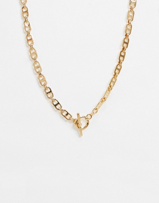 ASOS DESIGN midweight 8mm thickness neckchain with t-bar design in gold tone