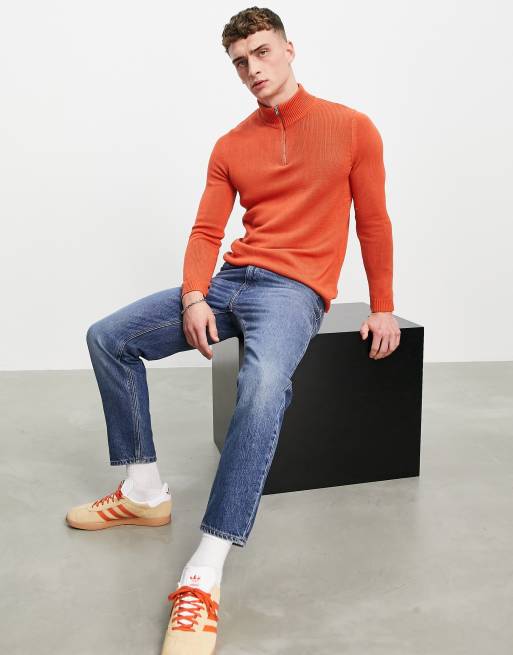 ASOS DESIGN – Midweight – Bawełniany sweter z zamkiem błyskawicznym w kolorze spieczonej pomarańczy