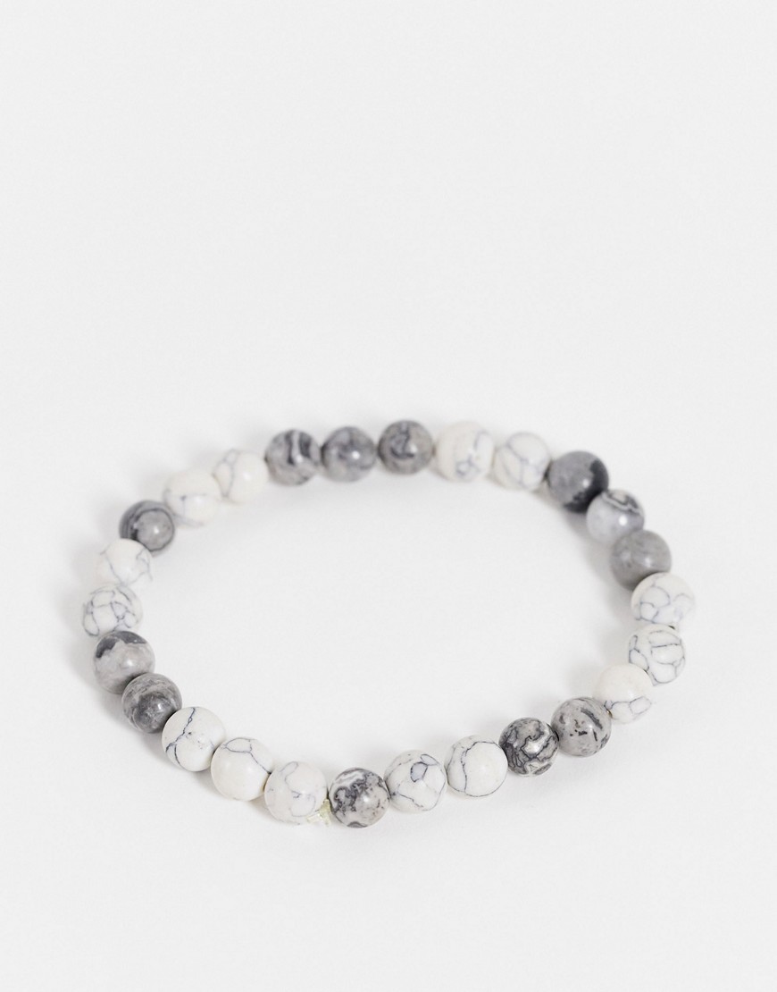ASOS DESIGN midweight beaded bracelet with white howlite and gray jasper semi-precious stones-Grey