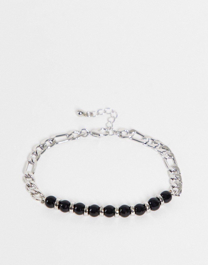 ASOS DESIGN midweight bracelet with chain and bead mix in silver tone