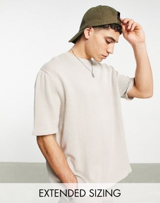 ASOS DESIGN midweight knitted cotton crew neck t-shirt in grey