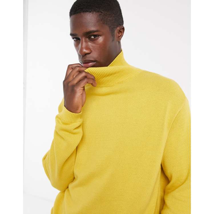 ASOS DESIGN midweight cotton funnel neck jumper in mustard ASOS