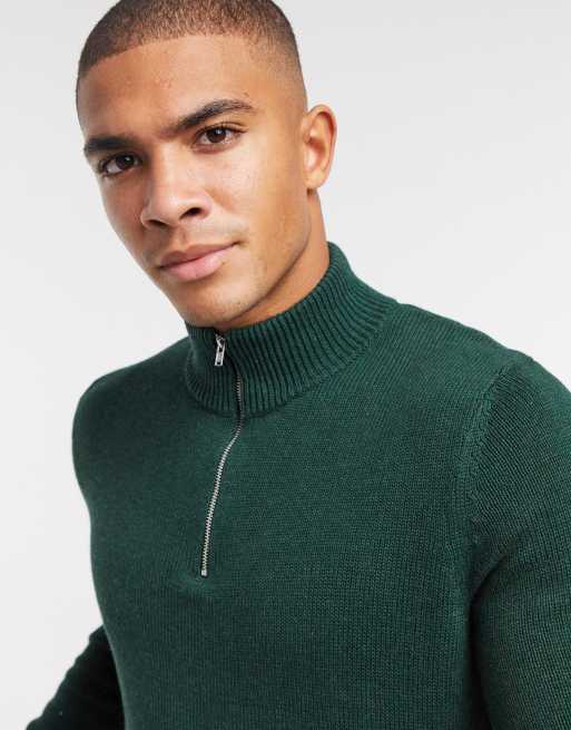 Green half shop zip jumper