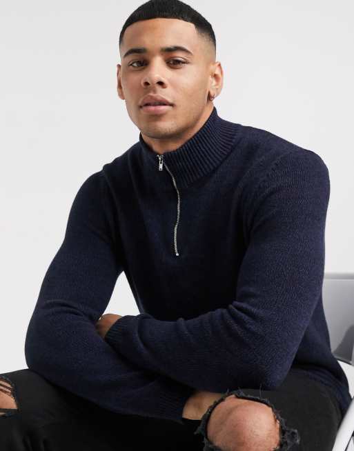 ASOS DESIGN midweight cotton half zip jumper in navy