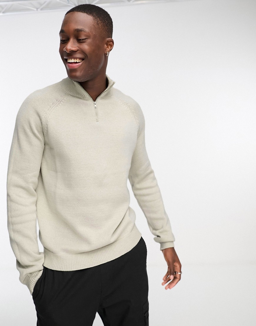 Asos Design Knit Midweight Cotton 1/4 Zip Sweater In Light Gray