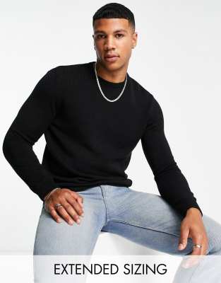 ASOS DESIGN midweight cotton jumper in black twist - ASOS Price Checker