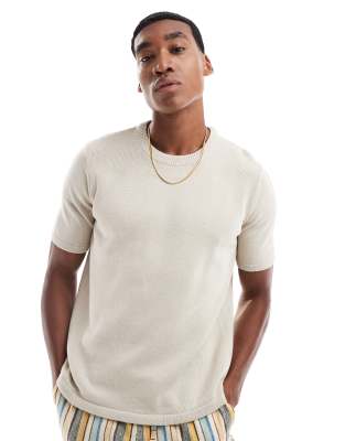 midweight cotton knit T-shirt in stone-Neutral