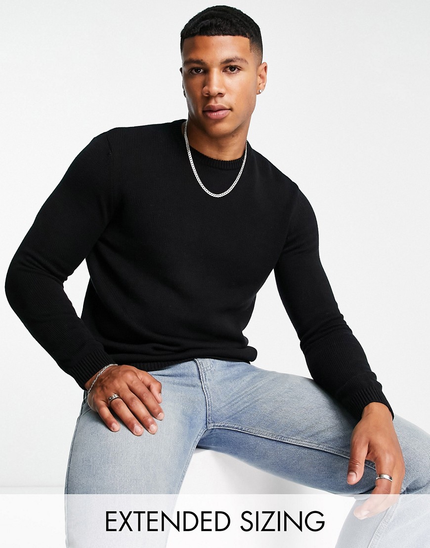 ASOS DESIGN midweight cotton sweater in black twist