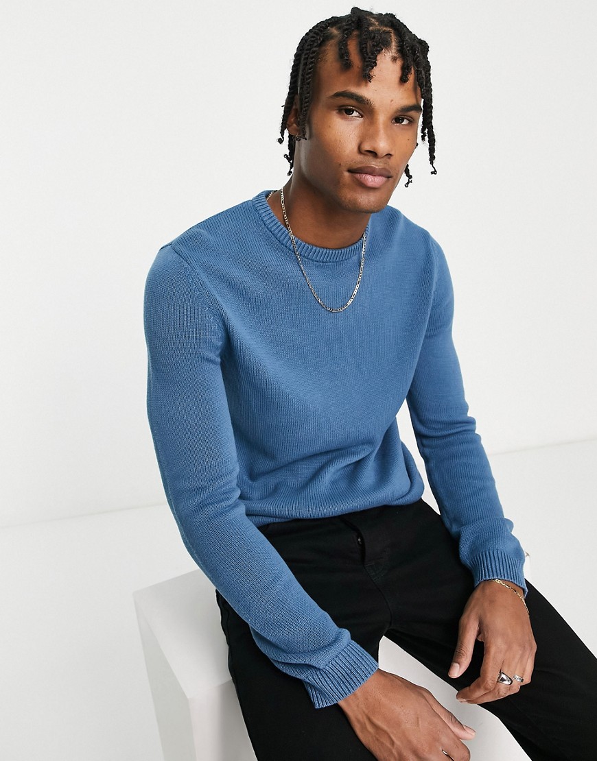 ASOS DESIGN midweight cotton sweater in blue twist