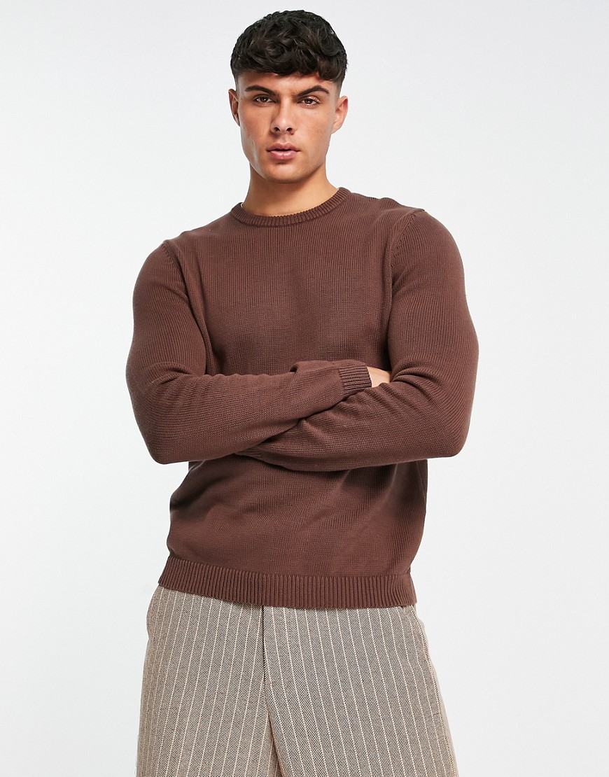 ASOS DESIGN midweight cotton sweater in brown twist