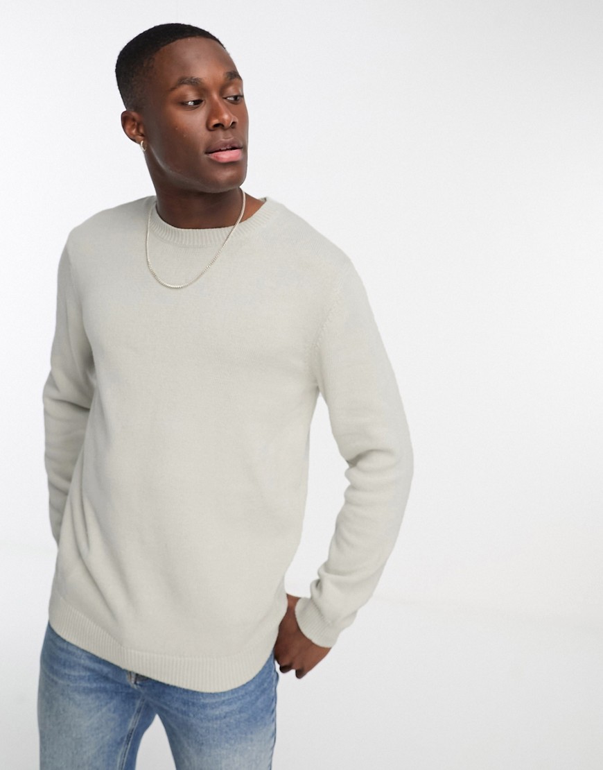 Asos Design Midweight Cotton Sweater In Light Gray