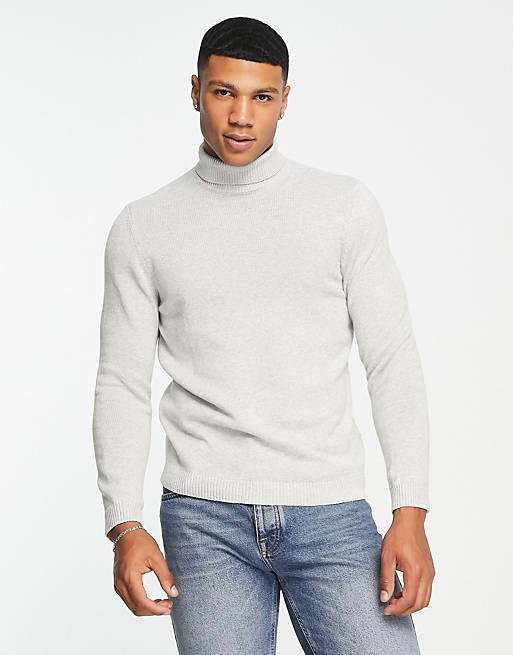 ASOS DESIGN midweight cotton turtle neck sweater in gray | ASOS