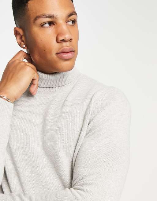 ASOS DESIGN midweight cotton turtle neck sweater in gray