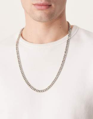 Asos Design Waterproof Stainless Steel Short Chunky Chain In Silver Tone In Silver