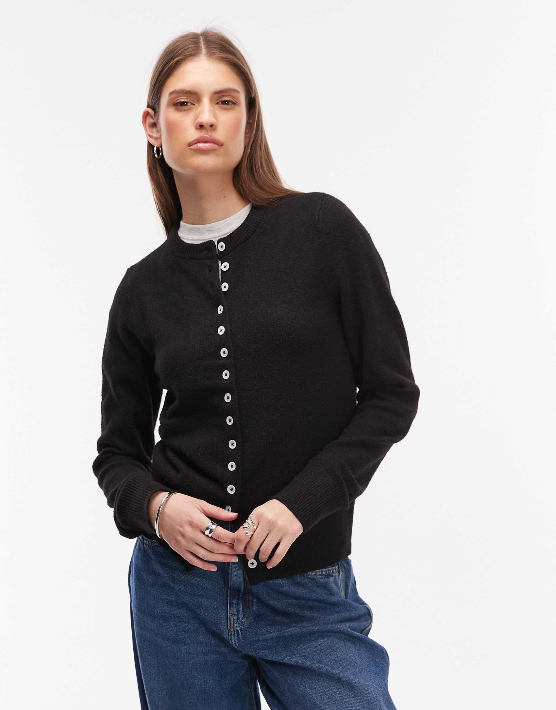 asos design midweight fitted cardigan in black