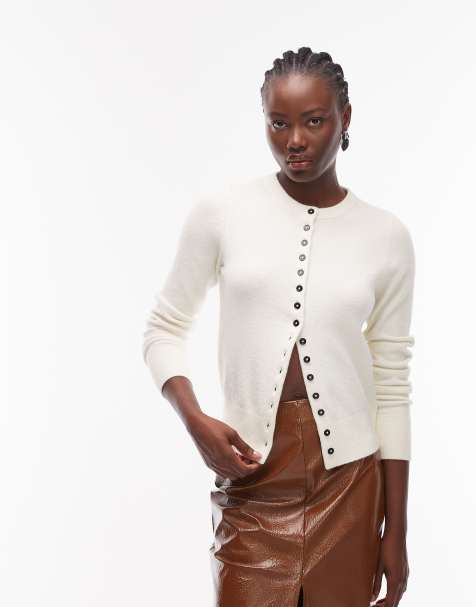 ASOS DESIGN midweight fitted cardigan in cream - view 1
