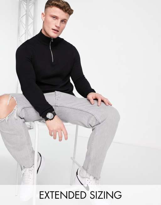 ASOS DESIGN midweight half zip cotton jumper in black | ASOS