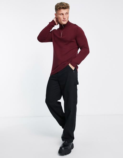 ASOS DESIGN midweight half zip jumper burgundy | ASOS