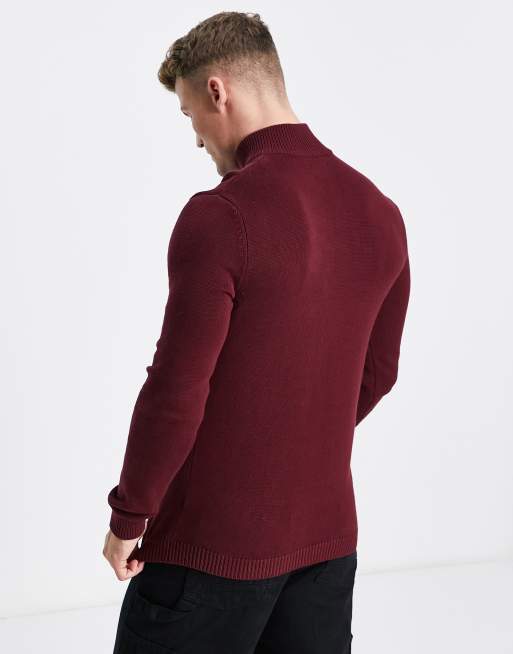 ASOS DESIGN midweight half zip jumper burgundy | ASOS