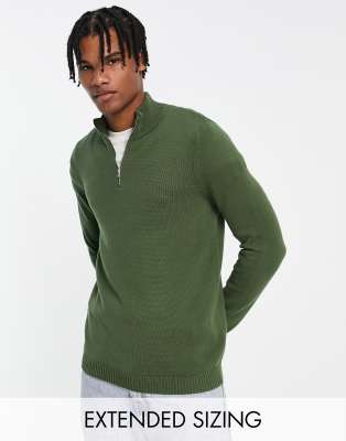 ASOS DESIGN midweight half zip cotton jumper in khaki - ASOS Price Checker