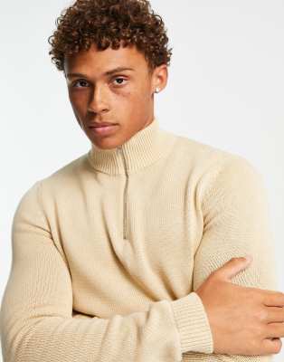 ASOS DESIGN midweight half zip cotton jumper in oatmeal | ASOS