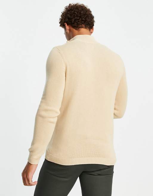 ASOS DESIGN midweight half zip cotton jumper in oatmeal | ASOS