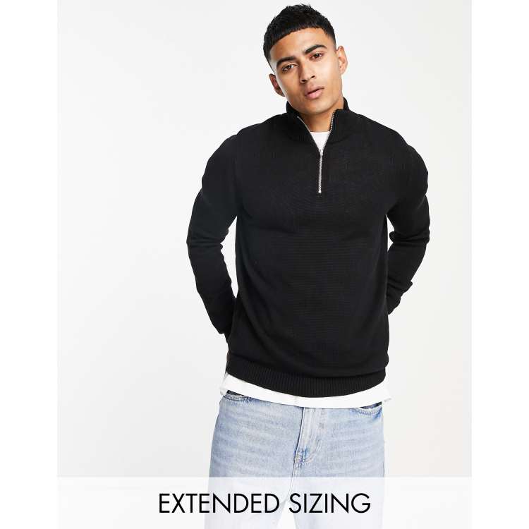 ASOS DESIGN midweight half zip cotton sweater in black | ASOS