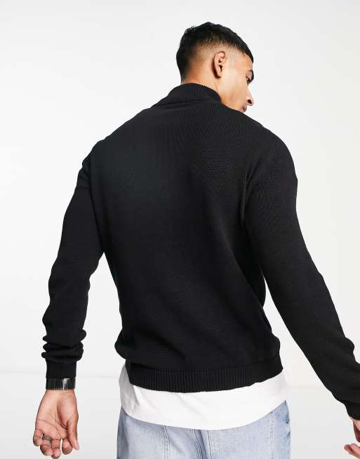 ASOS DESIGN midweight half zip cotton sweater in black