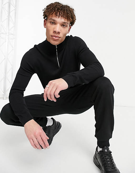 ASOS DESIGN midweight half zip jumper in black