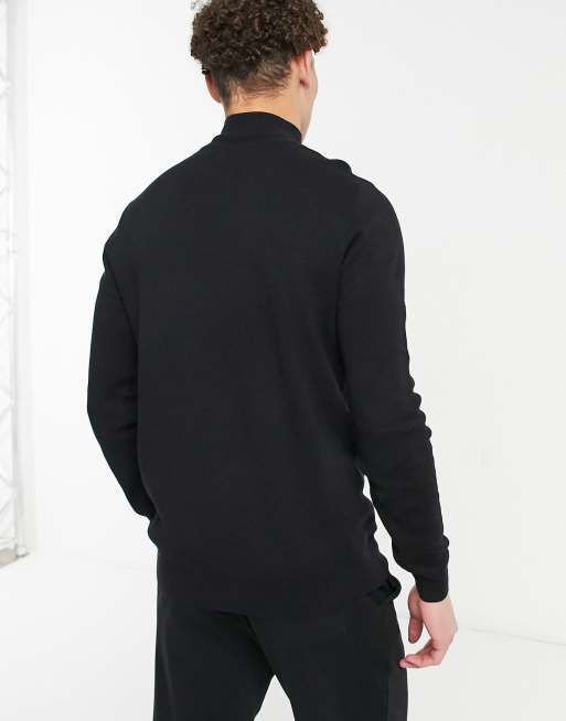 midweight half zip jumper in black | ASOS