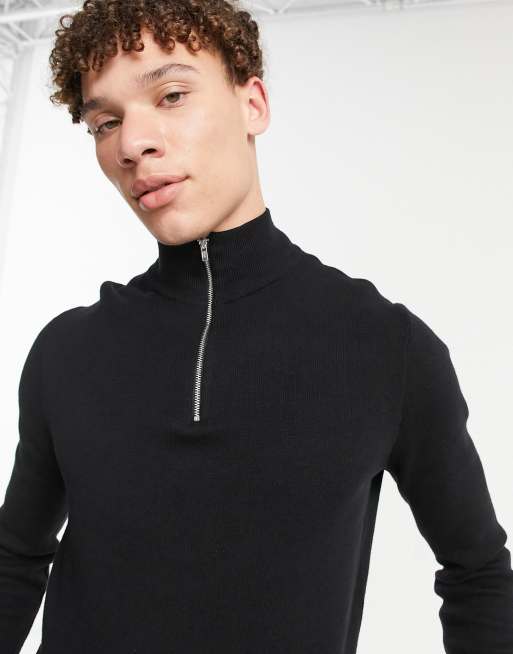 Mens half 2025 zip black jumper