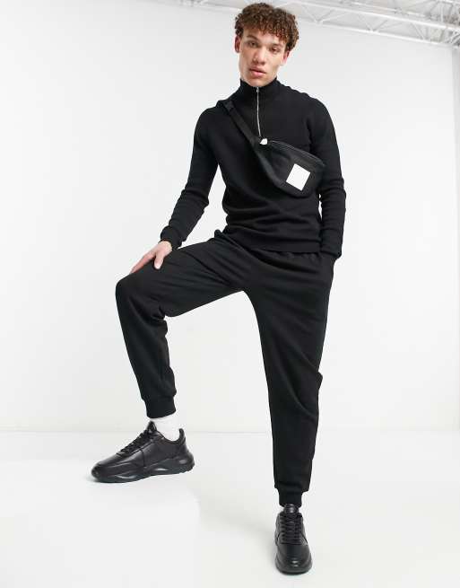 midweight half zip jumper in black | ASOS