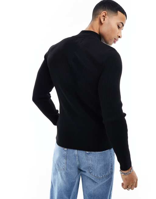 ASOS DESIGN midweight half zip sweater in black