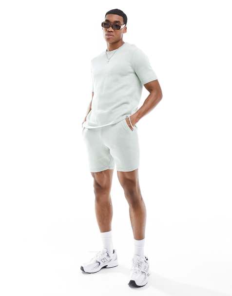 ASOS DESIGN midweight knit cotton shorts in light blue - part of a set - view 1