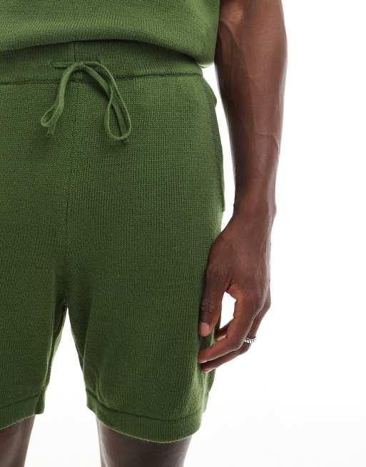 ASOS DESIGN midweight knit cotton shorts in olive part of a set