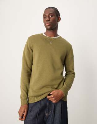 midweight knit sweater in khaki-Green