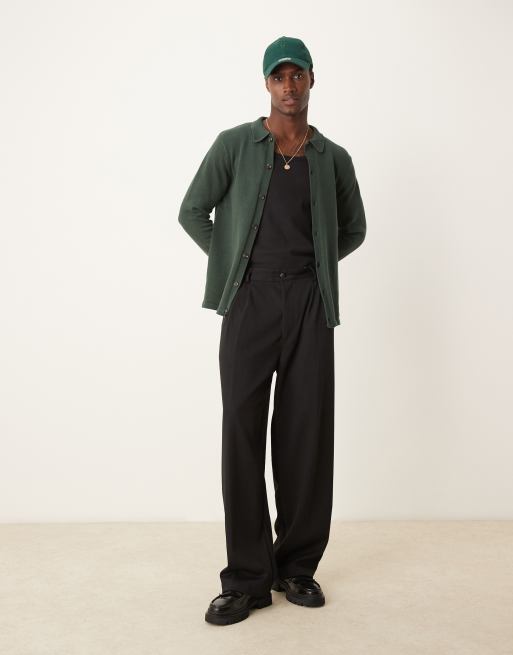 ASOS DESIGN midweight knitted button through cardigan in dark green, 2 of 4