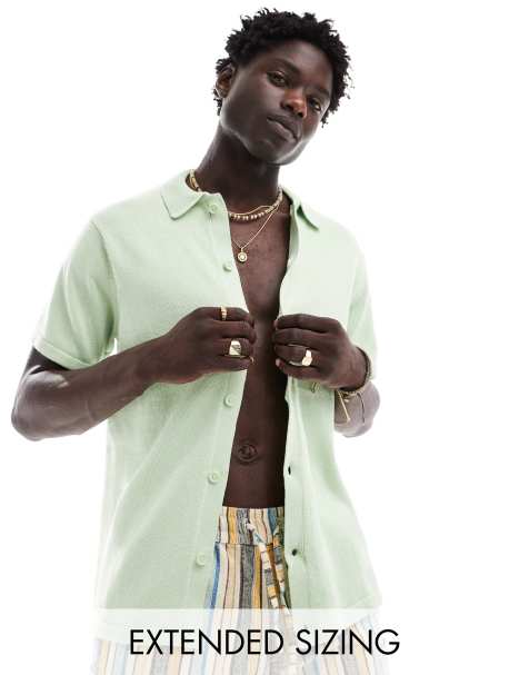 ASOS DESIGN midweight knitted cotton button through polo in green - view 1