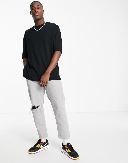ASOS DESIGN midweight knitted cotton crew neck t-shirt in black, 4 of 4
