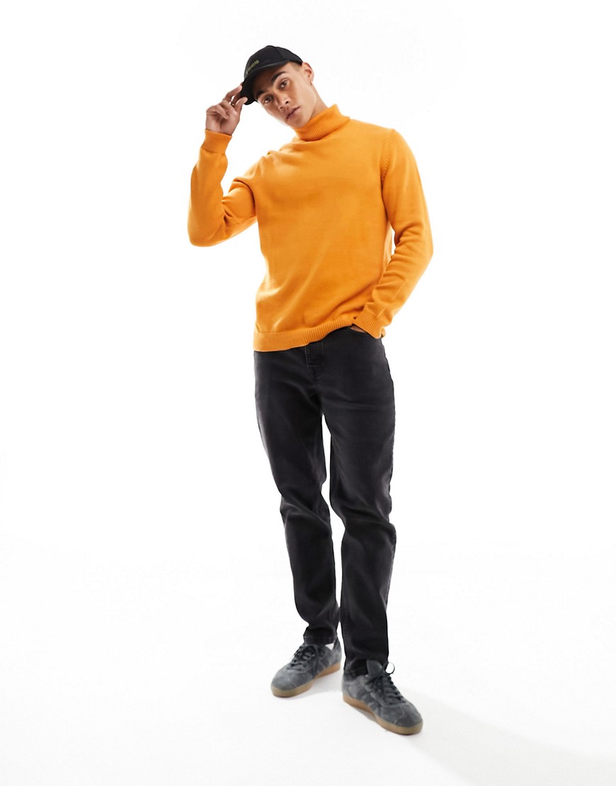 ASOS DESIGN midweight knitted cotton roll neck jumper in orange