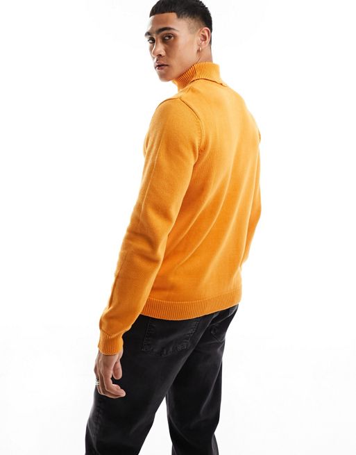 ASOS DESIGN midweight knitted cotton roll neck jumper in orange | ASOS