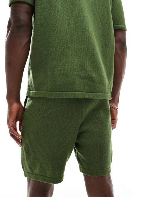 ASOS DESIGN slim nylon shorts with piping detail in khaki