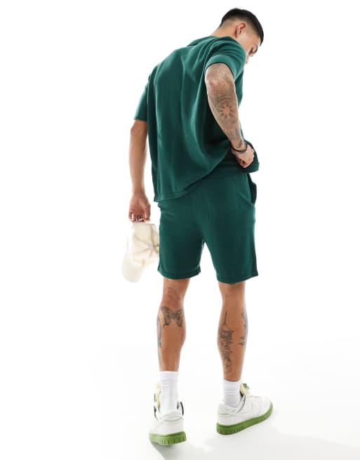 ASOS DESIGN midweight knitted cotton shorts set in green ASOS