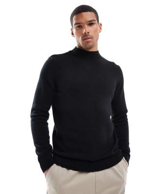 midweight knitted turtle neck sweater in black