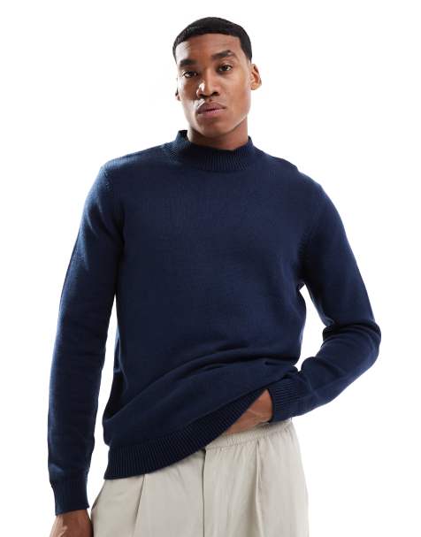 ASOS DESIGN midweight knitted turtle neck sweater in navy - view 1