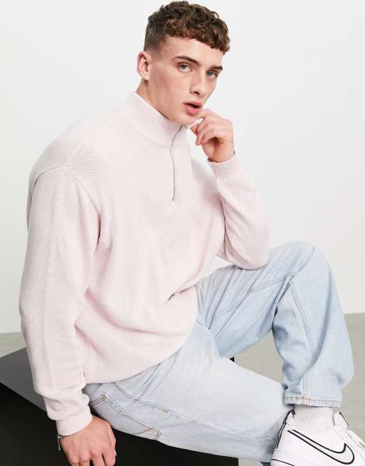 ASOS DESIGN midweight oversized half zip sweater in pink